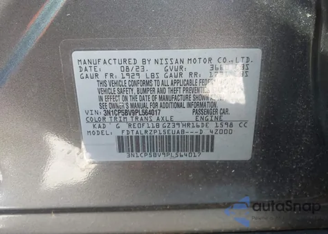 2023 Nissan Kicks S Xtronic Cvt z USA, uszkodzony, nr VIN 3N1CP5BV9PL564017